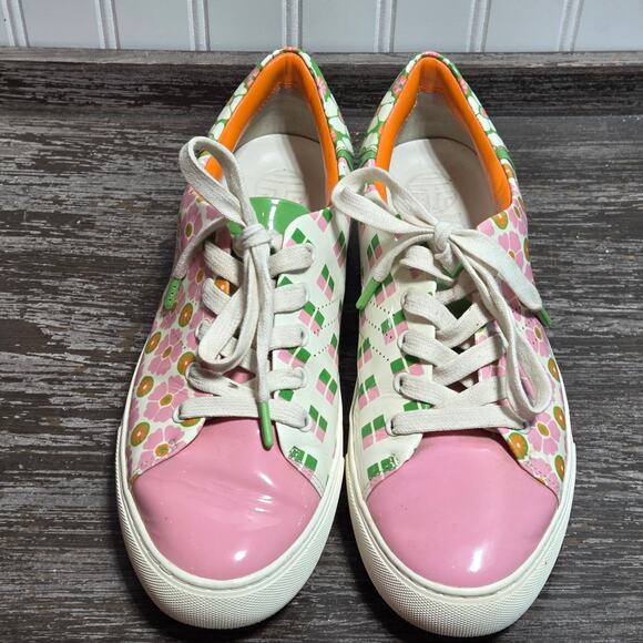 Tory Burch Sport Women's Multicolor Patent Leather Floral Golf Sneaker Size 8.5M - Picture 2 of 7